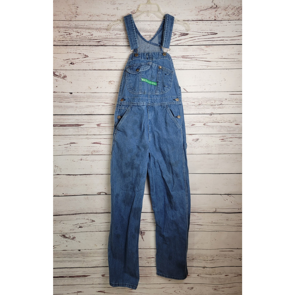 Vtg Key Imperial Bib Overalls Blue Denim Carpenter Workwear Men's Size 30x32